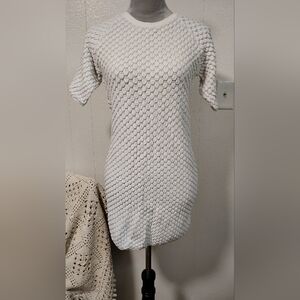 Venus Stretch Dress Large White Short Raglan Sleeves Summer Textured